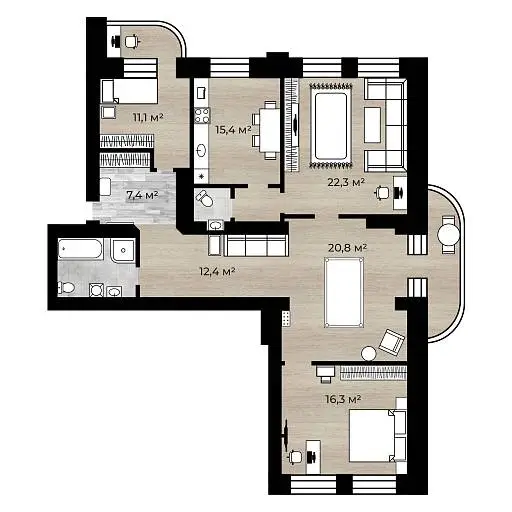 4-комн. квартира, 116,3 м², 2/4 этаж