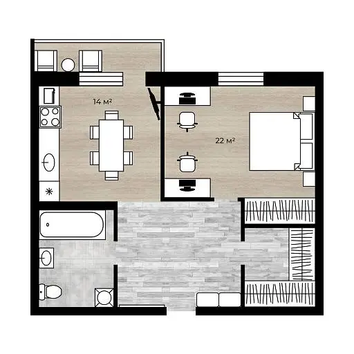 1-комн. квартира, 42,3 м², 8/12 этаж