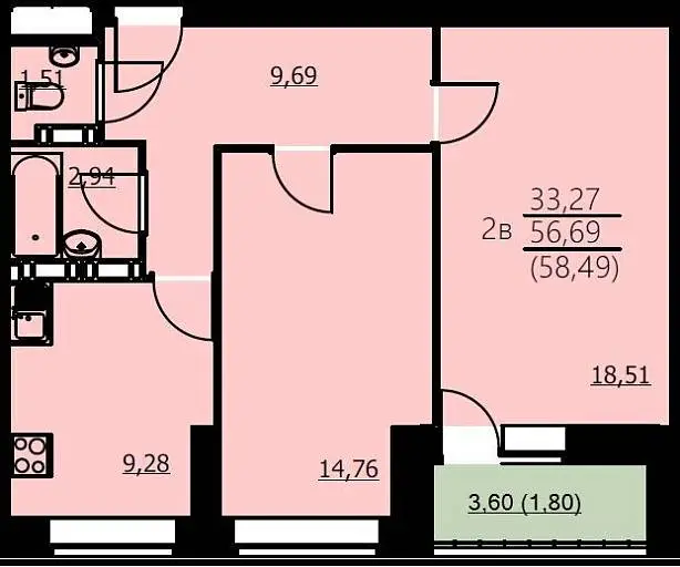 2-комн. квартира, 58,5 м², 19/24 этаж