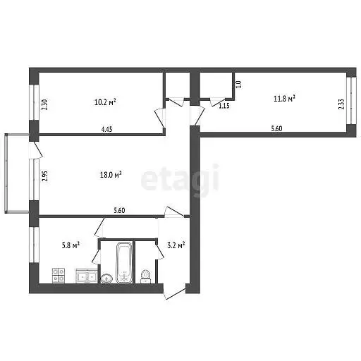 3-комн. квартира, 56,5 м², 3/5 этаж