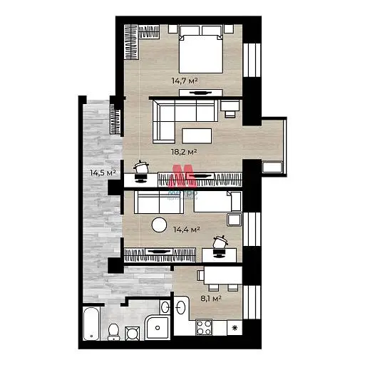 3-комн. квартира, 74,6 м², 5/5 этаж